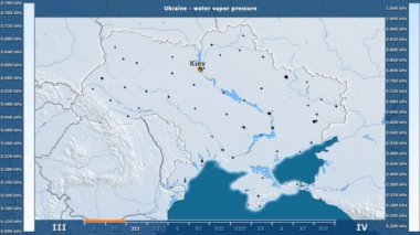 Ukrayna alan animasyonlu efsanesi - İngilizce etiketleri ile aya göre su buharı basınç: ülke ve sermaye adları, açıklama göster. Sterografik projeksiyon