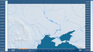 Animasyonlu gösterge - ham renk shader ile Ukrayna bölgede su buharı basıncı aya göre. Sterografik projeksiyon