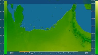 Animasyonlu efsanesi - ham renk shader ile Birleşik Arap Emirlikleri alanında ortalama sıcaklık aya göre. Sterografik projeksiyon