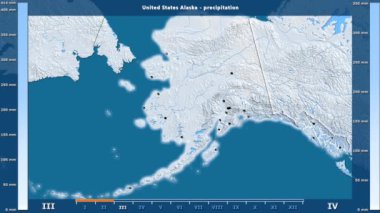 Animasyonlu efsanesi - İngilizce etiketleri ile Amerika Birleşik Devletleri Alaska alanında aylık Yağış: ülke ve sermaye adları, açıklama göster. Sterografik projeksiyon