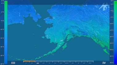 Animasyonlu efsanesi - ham renk shader ile Amerika Birleşik Devletleri Alaska alanında ortalama sıcaklık aya göre. Sterografik projeksiyon