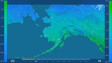 Animasyonlu efsanesi - ham renk shader ile Amerika Birleşik Devletleri Alaska alanında maksimum sıcaklık aya göre. Sterografik projeksiyon