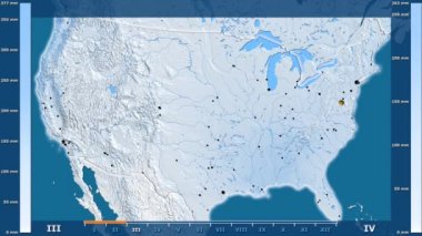 Animasyonlu efsanesi - parlayan şekli, idari sınırları, ana şehirler, sermaye ile ABD anakara alan yağış aya göre. Sterografik projeksiyon