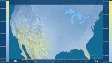 Animasyonlu efsanesi - ham renk shader ile ABD anakara bölgesinde güneş radyasyonu aya göre. Sterografik projeksiyon