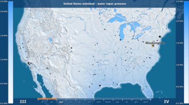 Animasyonlu efsanesi - İngilizce etiketleri ile ABD anakara alan aya göre su buharı basıncı: ülke ve sermaye adları, açıklama göster. Sterografik projeksiyon