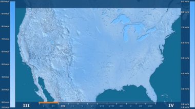 Rüzgar hızı animasyonlu efsanesi - ham renk shader ile ABD anakara bölgesinde aya göre. Sterografik projeksiyon