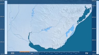 Animasyonlu gösterge - ham renk shader ile Uruguay bölgede yağış aya göre. Sterografik projeksiyon