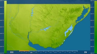 Animasyonlu efsanesi - ham renk shader ile Uruguay alanında maksimum sıcaklık aya göre. Sterografik projeksiyon