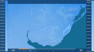 Animasyonlu gösterge - ham renk shader ile Uruguay bölgede su buharı basıncı aya göre. Sterografik projeksiyon