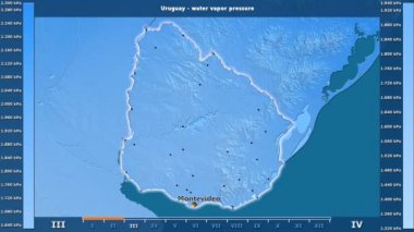 Animasyonlu efsanesi - İngilizce etiketleri ile Uruguay alan aya göre su buharı basıncı: ülke ve sermaye adları, açıklama göster. Sterografik projeksiyon