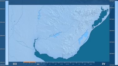 Rüzgar hızı animasyonlu efsanesi - ham renk shader ile Uruguay alanında aya göre. Sterografik projeksiyon