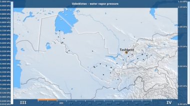 Özbekistan alan animasyonlu efsanesi - İngilizce etiketleri ile aya göre su buharı basıncı: ülke ve sermaye adları, açıklama göster. Sterografik projeksiyon
