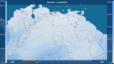 Animasyonlu efsanesi - İngilizce etiketleri ile Venezuela alanında aylık Yağış: ülke ve sermaye adları, açıklama göster. Sterografik projeksiyon