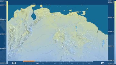 Animasyonlu efsanesi - ham renk shader ile Venezuela alanında güneş radyasyonu aya göre. Sterografik projeksiyon