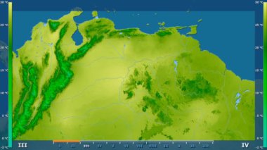 Animasyonlu efsanesi - ham renk shader ile Venezuela alanında ortalama sıcaklık aya göre. Sterografik projeksiyon