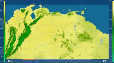 Animasyonlu efsanesi - ham renk shader ile Venezuela alanında maksimum sıcaklık aya göre. Sterografik projeksiyon