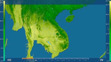 Animasyonlu efsanesi - ham renk shader ile Vietnam alanında ortalama sıcaklık aya göre. Sterografik projeksiyon