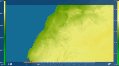 Batı Sahra alanında animasyonlu efsanesi - ham renk shader ile maksimum sıcaklık aya göre. Sterografik projeksiyon