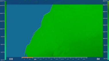 Batı Sahra alanında animasyonlu efsanesi - ham renk shader ile minimum sıcaklığı aya göre. Sterografik projeksiyon
