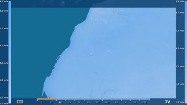 Rüzgar hızı Batı Sahra alanında animasyonlu gösterge - ham renk shader birlikte aya göre. Sterografik projeksiyon