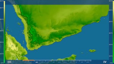 Animasyonlu efsanesi - ham renk shader ile Yemen alanında ortalama sıcaklık aya göre. Sterografik projeksiyon