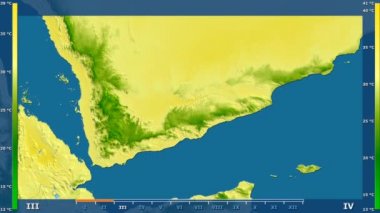 Animasyonlu efsanesi - ham renk shader ile Yemen alanında maksimum sıcaklık aya göre. Sterografik projeksiyon