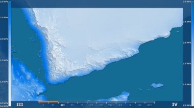 Animasyonlu gösterge - ham renk shader ile Yemen bölgede su buharı basıncı aya göre. Sterografik projeksiyon