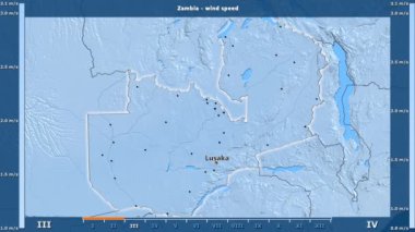 Rüzgar hızı aya göre animasyonlu efsanesi - İngilizce etiketleri ile Zambiya alanında: ülke ve sermaye adları, açıklama göster. Sterografik projeksiyon