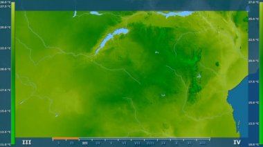 Animasyonlu efsanesi - ham renk shader ile Zimbabve alanında ortalama sıcaklık aya göre. Sterografik projeksiyon