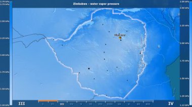 Animasyonlu efsanesi - İngilizce etiketleri ile Zimbabve alan aya göre su buharı basıncı: ülke ve sermaye adları, açıklama göster. Sterografik projeksiyon
