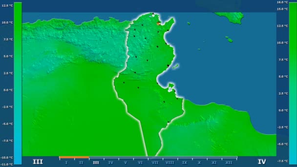 Temperatura Mínima Por Mês Área Tunísia Com Lenda Animada Forma — Vídeo de Stock