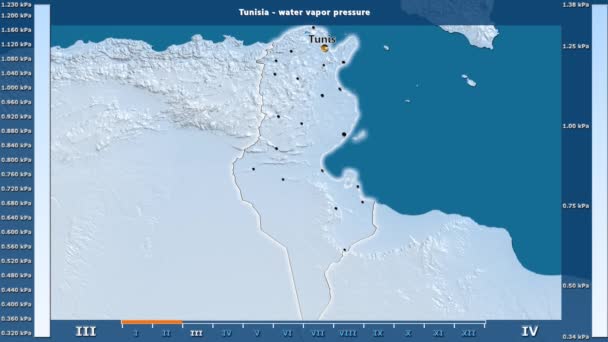 Water Vapor Pressure Month Tunisia Area Animated Legend English Labels — Stock Video