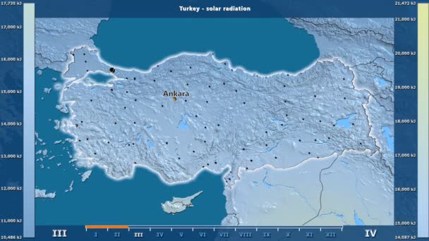 Radiación Solar Por Mes Área Turquía Con Leyenda Animada Etiquetas — Vídeos de Stock