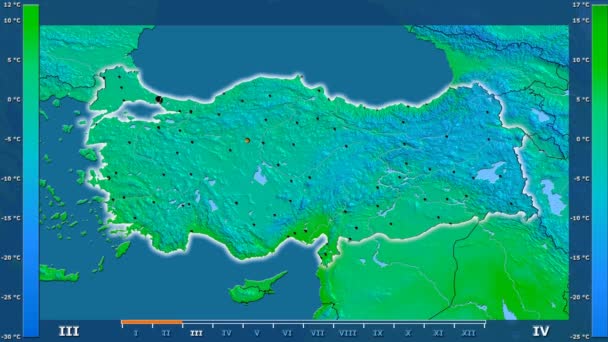 Temperatura Mínima Por Mes Área Turquía Con Leyenda Animada Forma — Vídeo de stock