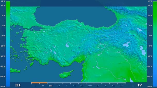 Ελάχιστη Θερμοκρασία Ανά Μήνα Στην Περιοχή Της Τουρκίας Κινούμενα Υπόμνημα — Αρχείο Βίντεο