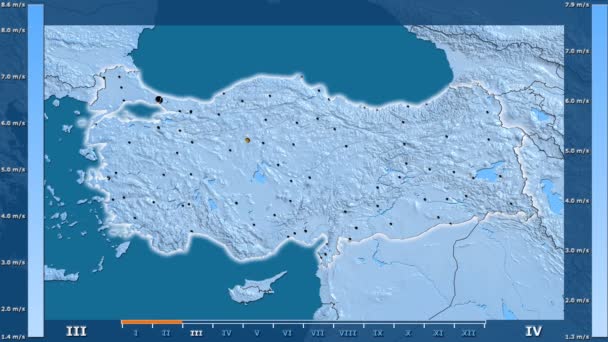 Ταχύτητα Ανέμου Ανά Μήνα Στην Περιοχή Της Τουρκίας Κινούμενα Υπόμνημα — Αρχείο Βίντεο