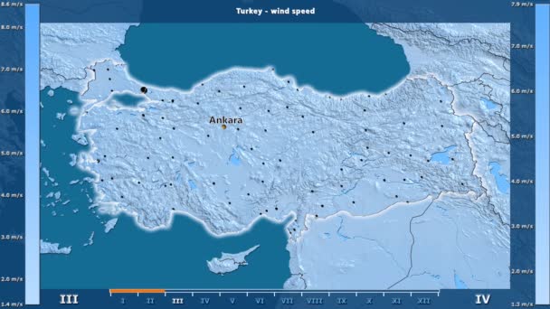 Velocidad Del Viento Por Mes Área Turquía Con Leyenda Animada — Vídeos de Stock