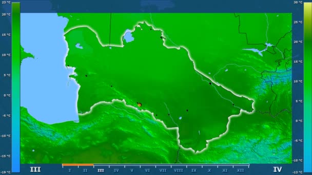 Temperatura Máxima Por Mes Área Turkmenistán Con Leyenda Animada Forma — Vídeos de Stock