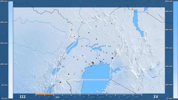Precipitação Por Mês Área Uganda Com Lenda Animada Forma Brilhante — Vídeo de Stock
