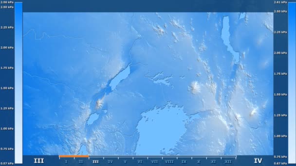 Water Vapor Pressure Month Uganda Area Animated Legend Raw Color — Stock Video