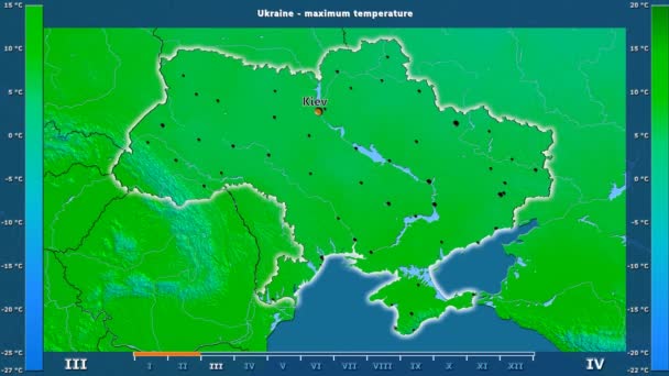 Μέγιστη Θερμοκρασία Ανά Μήνα Στην Ουκρανία Περιοχή Κινούμενα Υπόμνημα Αγγλικά — Αρχείο Βίντεο