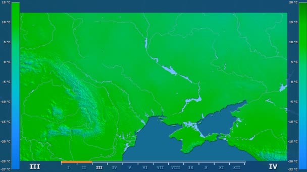 Temperatura Máxima Por Mes Área Ucrania Con Leyenda Animada Sombreado — Vídeos de Stock