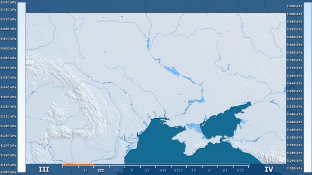 Давление Водяного Пара Месяцам Территории Украины Анимированной Легендой Сырым Цветным — стоковое видео