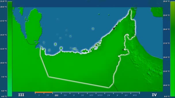 Temperatura Mínima Por Mês Área Dos Emirados Árabes Unidos Com — Vídeo de Stock