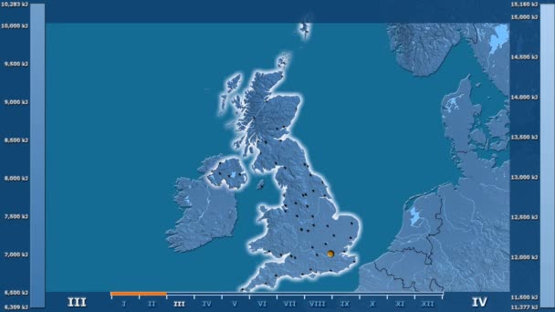 Promieniowanie Słoneczne Przez Miesiąc Obszarze Wielka Brytania Legendą Animowane Świecące — Wideo stockowe