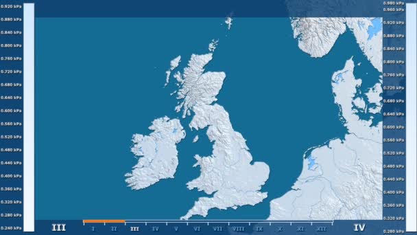 Druk Van Waterdamp Maand Het Verenigd Koninkrijk Gebied Met Geanimeerde — Stockvideo