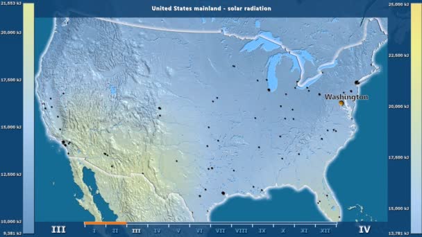 Solar Radiation Month United States Mainland Area Animated Legend English — Stock Video