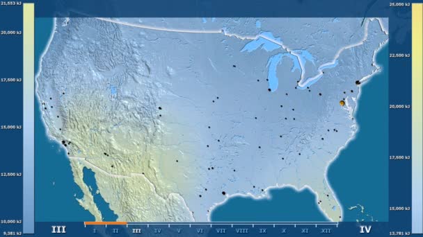 Zonnestraling Maand Het Gebied Van Het Vasteland Van Verenigde Staten — Stockvideo