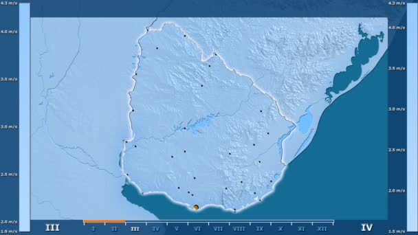 Ταχύτητα Ανέμου Ανά Μήνα Στην Περιοχή Της Ουρουγουάης Κινούμενα Υπόμνημα — Αρχείο Βίντεο