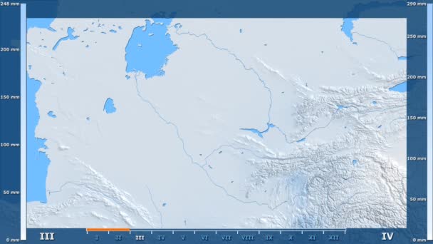 Precipitação Por Mês Área Uzbequistão Com Legenda Animada Sombreador Cores — Vídeo de Stock